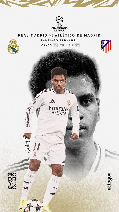 歐冠馬德里德比！羅德里戈曬個人海報：伯納烏見，HALA MADRID
