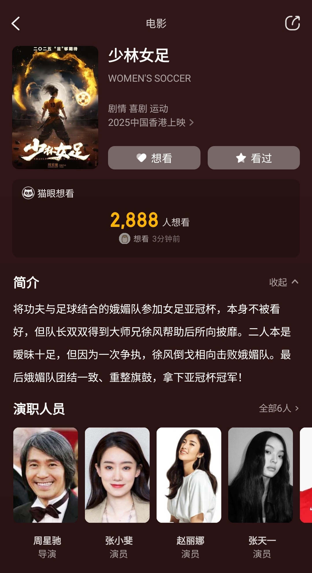 周星馳導(dǎo)演新片《少林女足》！主演張小斐，劇情峨眉隊奪亞冠冠軍