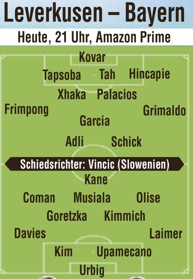 圖片報(bào)預(yù)測藥廠vs拜仁首發(fā)：二門科瓦爾PK烏爾比希，?？藙P恩對(duì)決