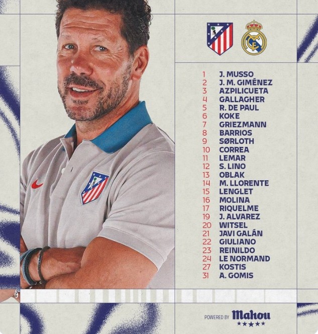 馬競VS皇馬大名單：格列茲曼、阿爾瓦雷斯領(lǐng)銜，德保羅出戰(zhàn)