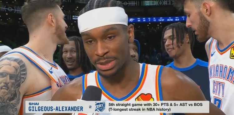亞歷山大對(duì)陣綠軍連續(xù)5場(chǎng)拿下至少30分5助攻 追平歷史紀(jì)錄！