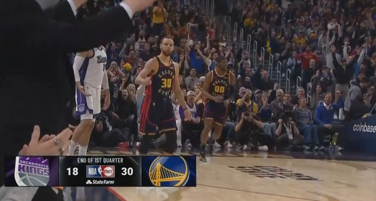 箭如雨下！勇士首節(jié)7記三分球30-18領(lǐng)先國(guó)王12分