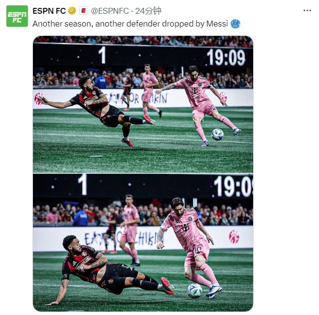 名場面記錄！ESPN曬照：又一個賽季，又一名后衛(wèi)被梅西扣倒
