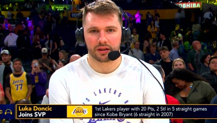 東契奇連續(xù)5場(chǎng)至少20分2斷 湖人隊(duì)史自2007年的科比后首人