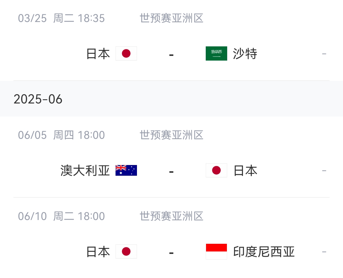 會不會放水？日本剩余賽程：主場vs沙特&印尼，客場vs澳大利亞