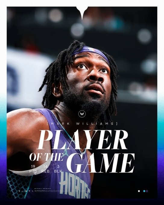 19分14板4助3帽！黃蜂官方賽后將馬威評(píng)為本場(chǎng)最佳球員