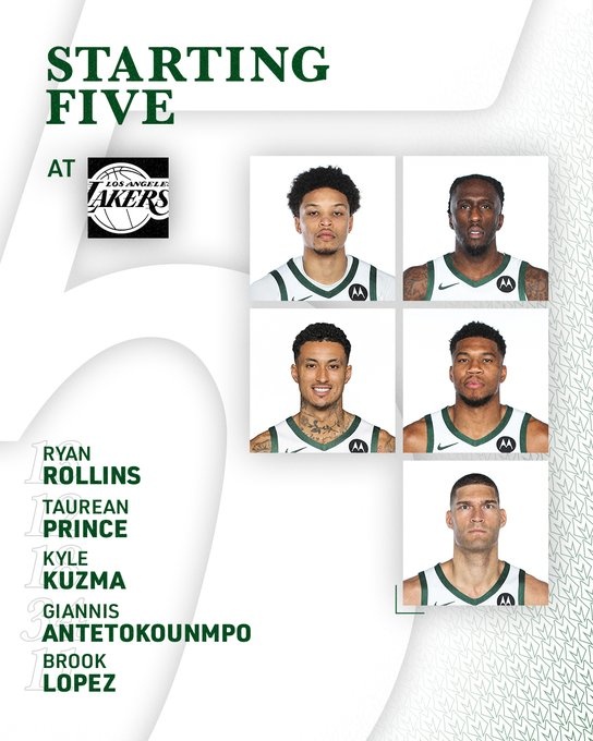 客場(chǎng)挑戰(zhàn)湖人！雄鹿今日首發(fā)：字母哥領(lǐng)銜 表哥缺陣 庫(kù)茲馬戰(zhàn)舊主