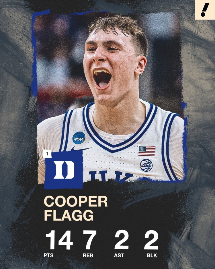 弗拉格瘋?cè)仔?2中6輕取14分7板4助2帽 幫助杜克大勝圣瑪麗山！