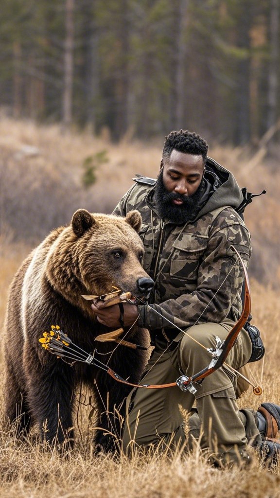【AI繪圖】寵物！哈登化身獵熊客輕松擒拿棕熊~