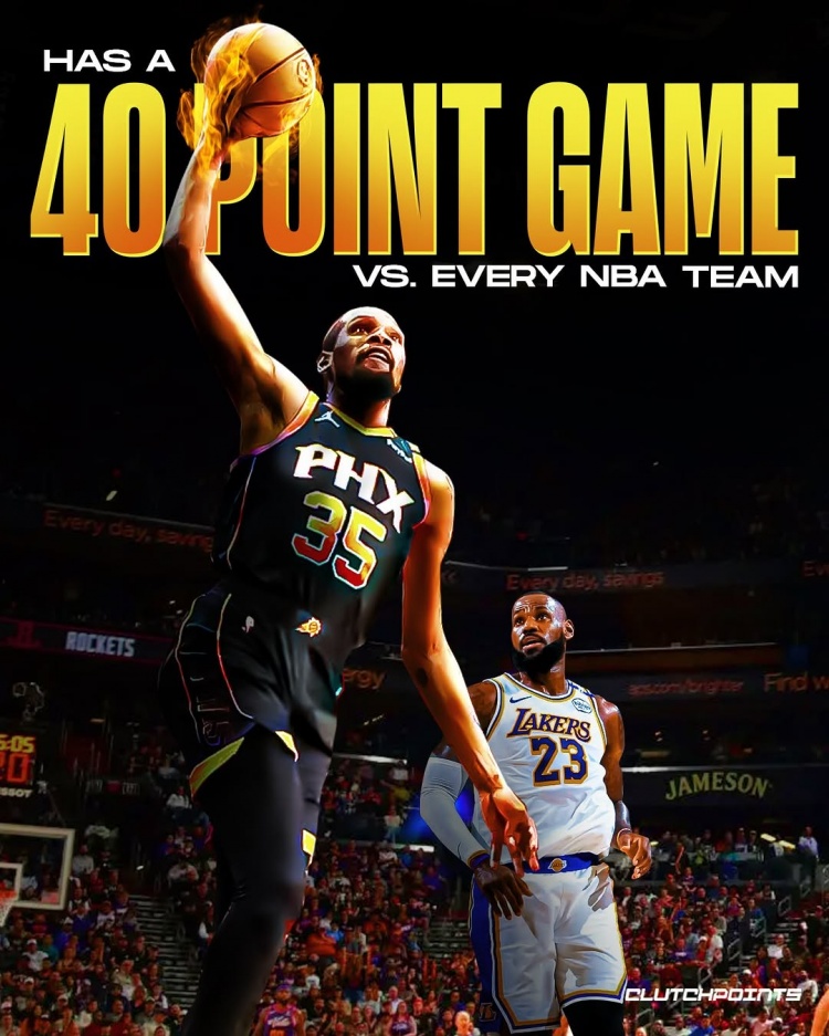 杜蘭特面對NBA每支球隊(duì)皆砍40+ 歷史唯二&比肩詹姆斯