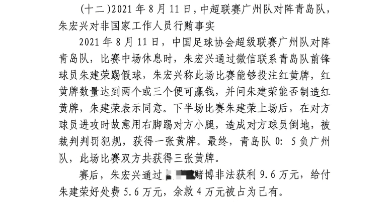 網(wǎng)傳判決書：青島球員朱建榮故意踢對方小腿，染黃收5.6萬好處費